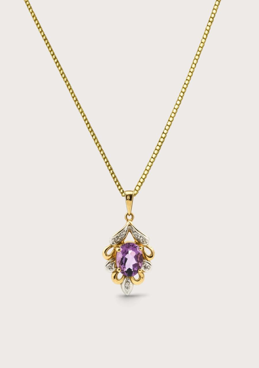 Estate 9ct Yellow Gold Amethyst & Diamond Pendant