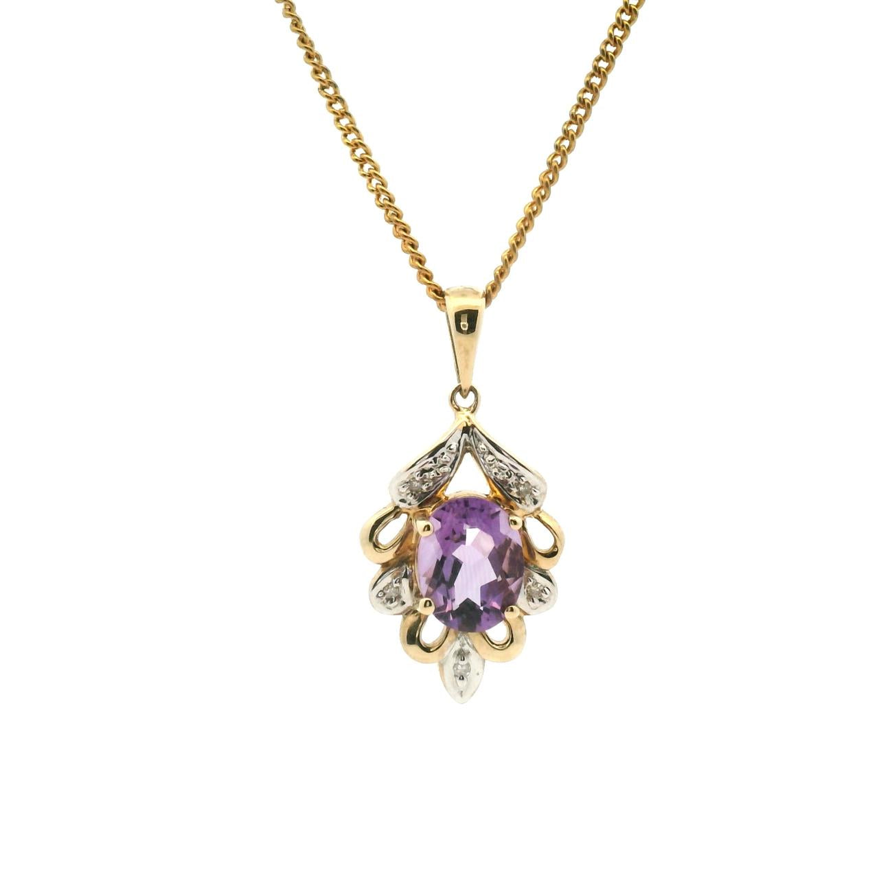 Estate 9ct Yellow Gold Amethyst & Diamond Pendant