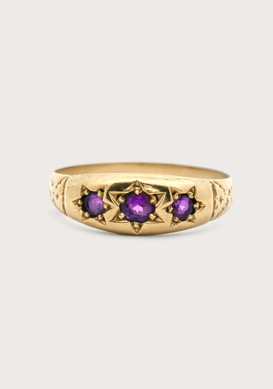 Estate 9ct Yellow Gold Amethyst Trilogy Ring
