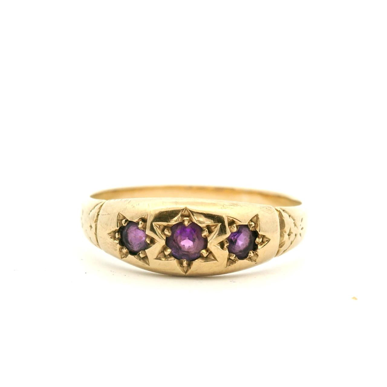 Estate 9ct Yellow Gold Amethyst Trilogy Ring
