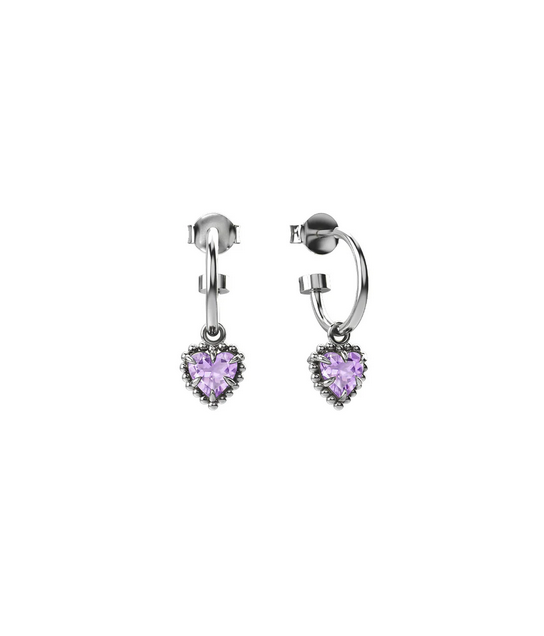 Stolen Girlfriends Club Sterling Silver Dahlia's Heart Anchor Earrings with Pink Amethyst