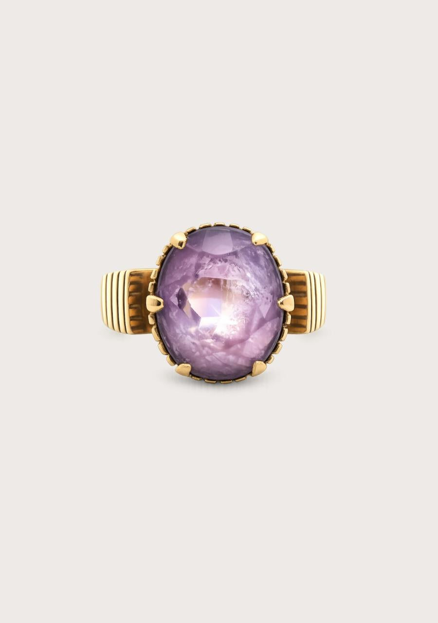 Estate 9ct Yellow Gold Amethyst Solitaire Ring
