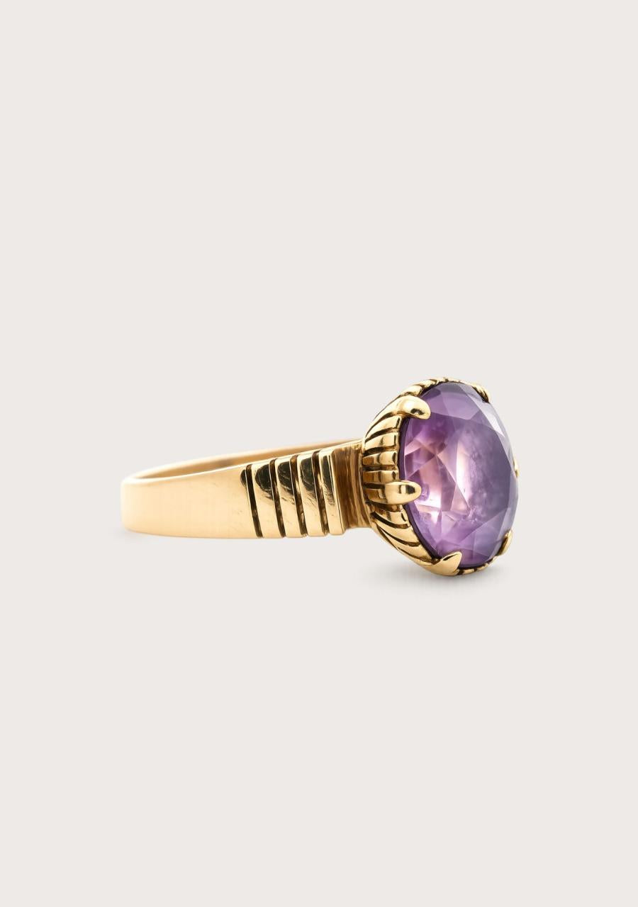Estate 9ct Yellow Gold Amethyst Solitaire Ring