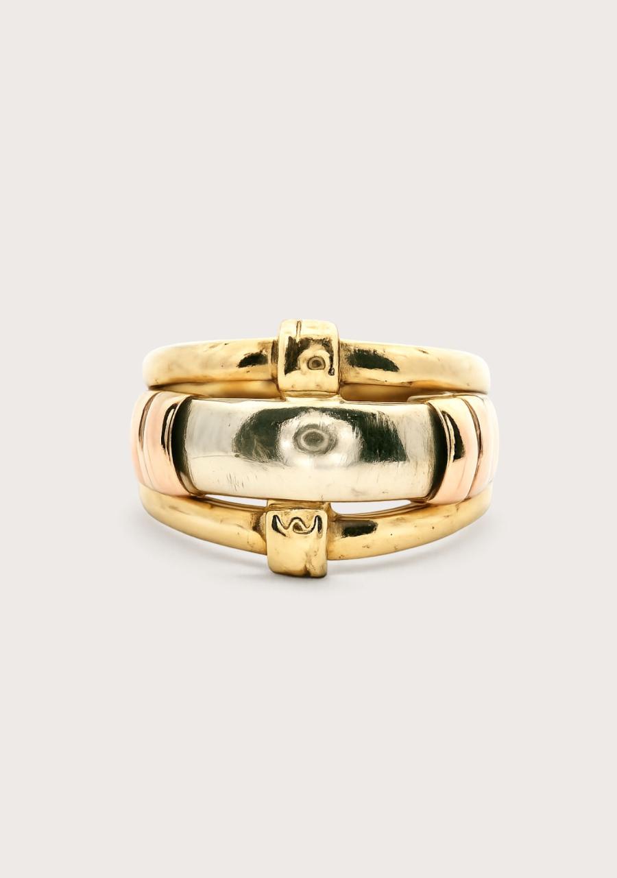 Estate 9ct Tri-Tone Wide Triple Band Ring