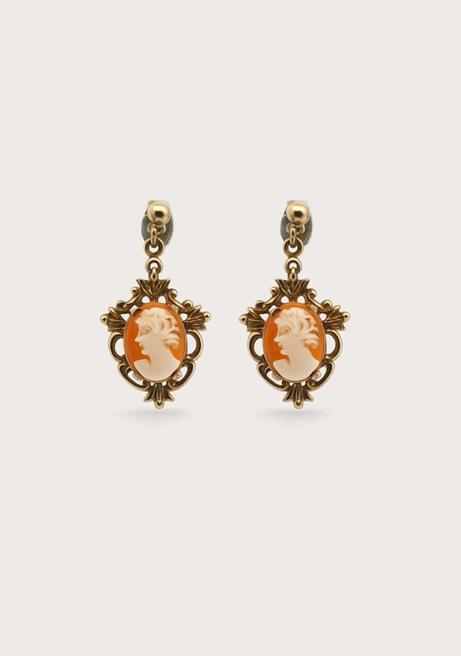 Estate 9ct Rose Gold Cameo Drop Stud Earrings