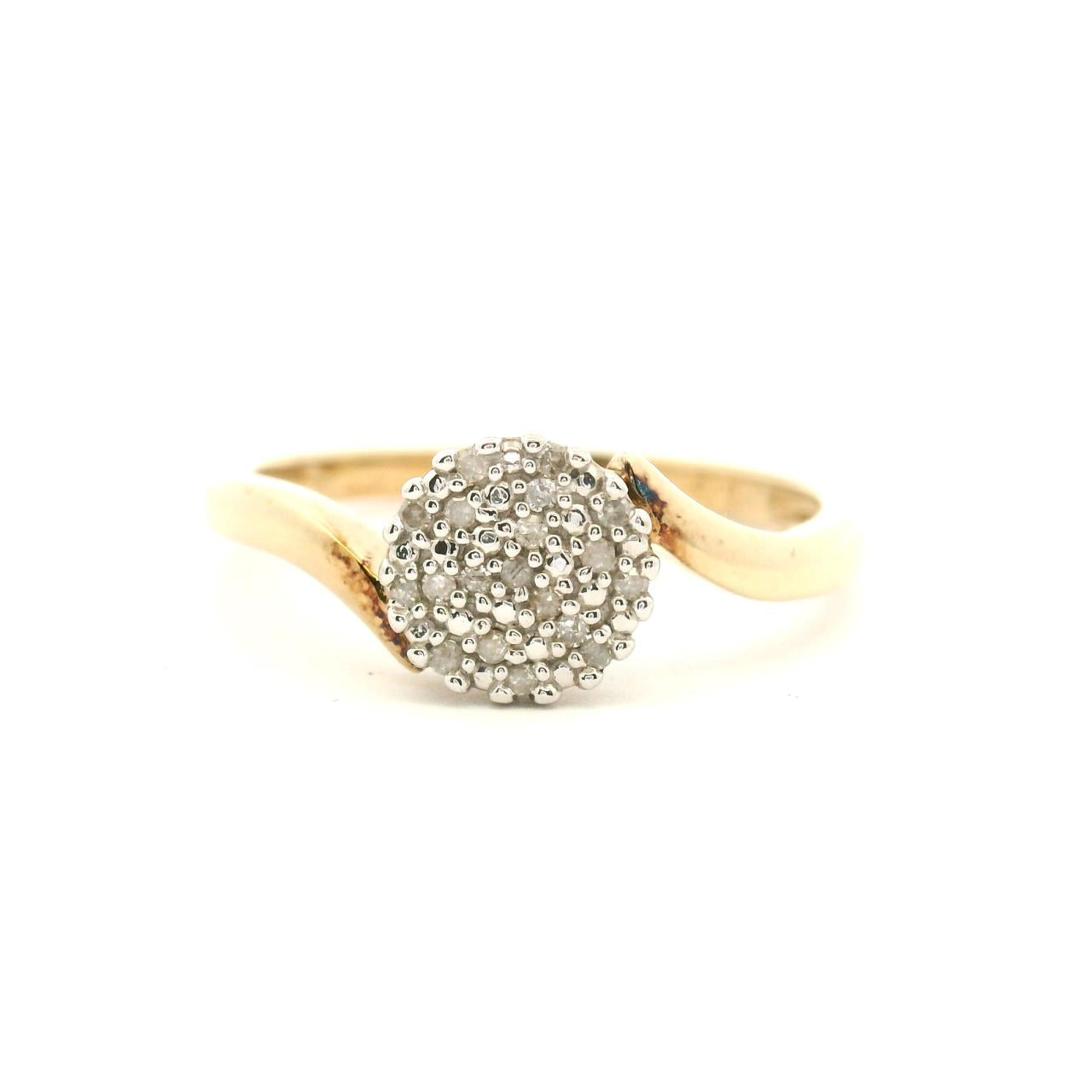 Estate 9ct Yellow Gold Round Diamond Pavé Cluster Ring