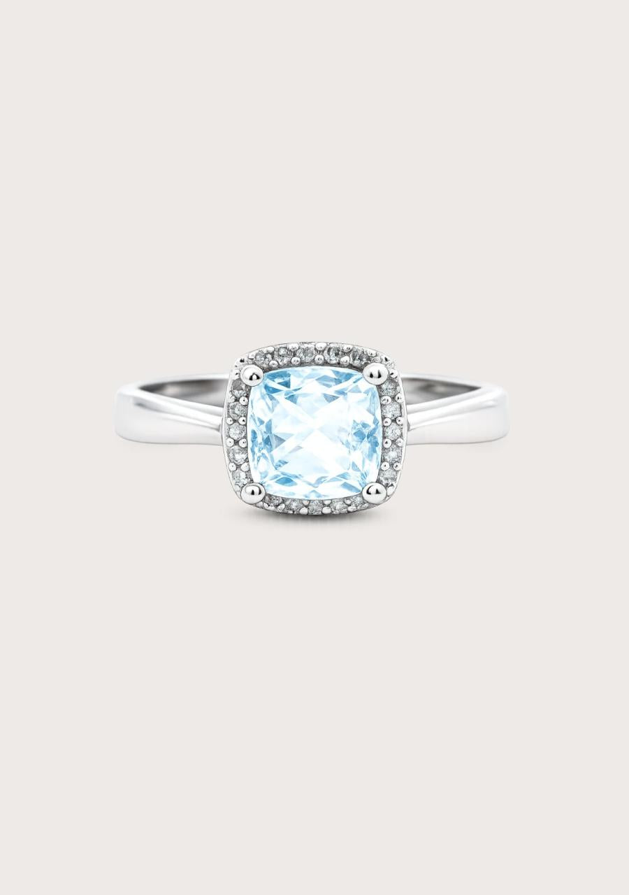 Estate 9ct White Gold Aquamarine & Diamond Ring