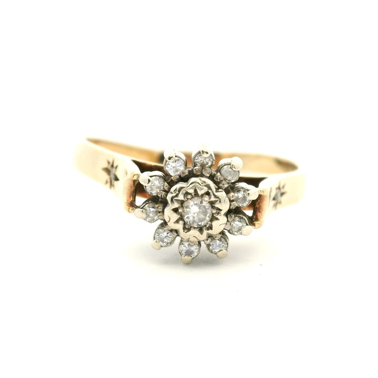 Estate 9ct Yellow Gold Diamond Cluster Ring
