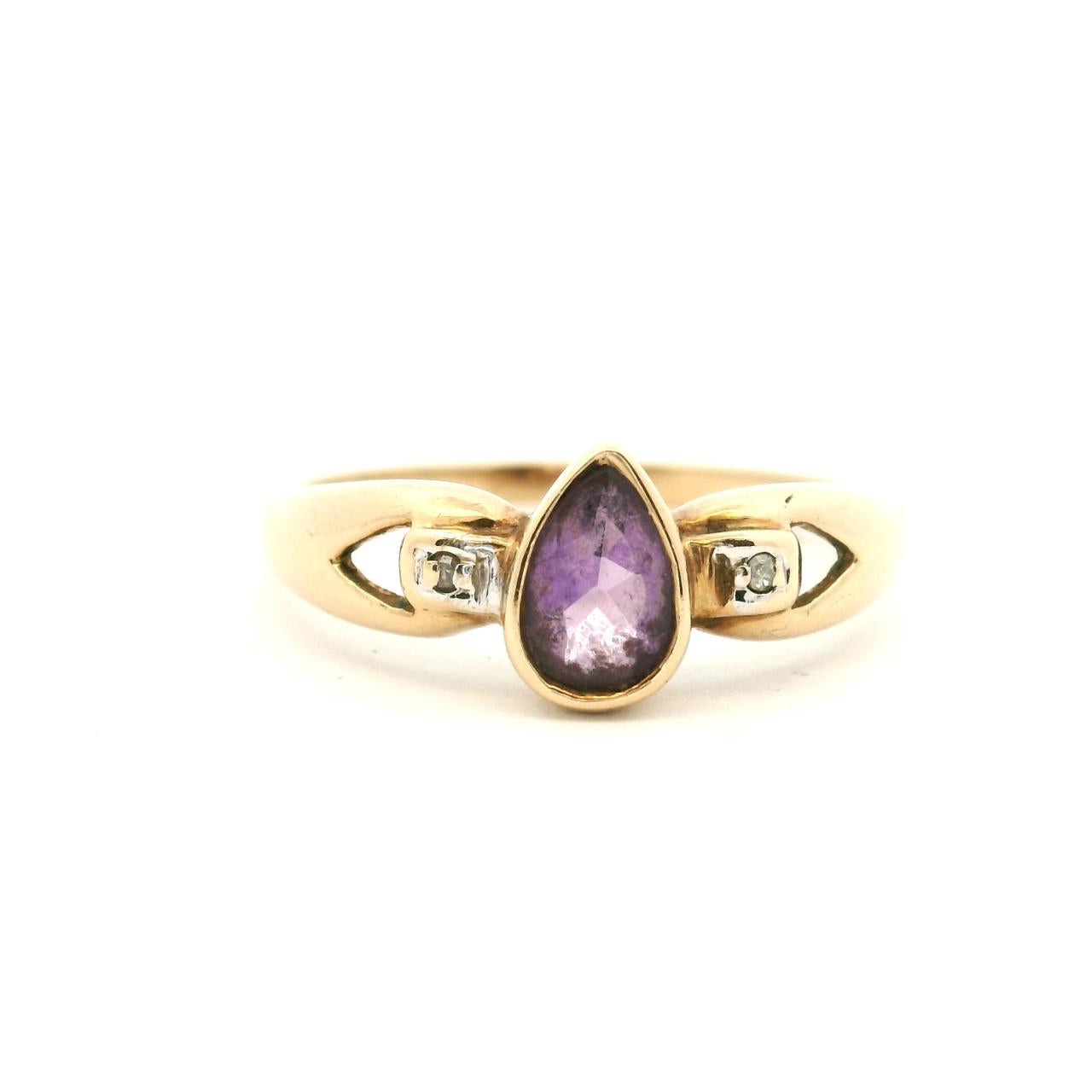Estate 9ct Yellow Gold Amethyst & Diamond Ring