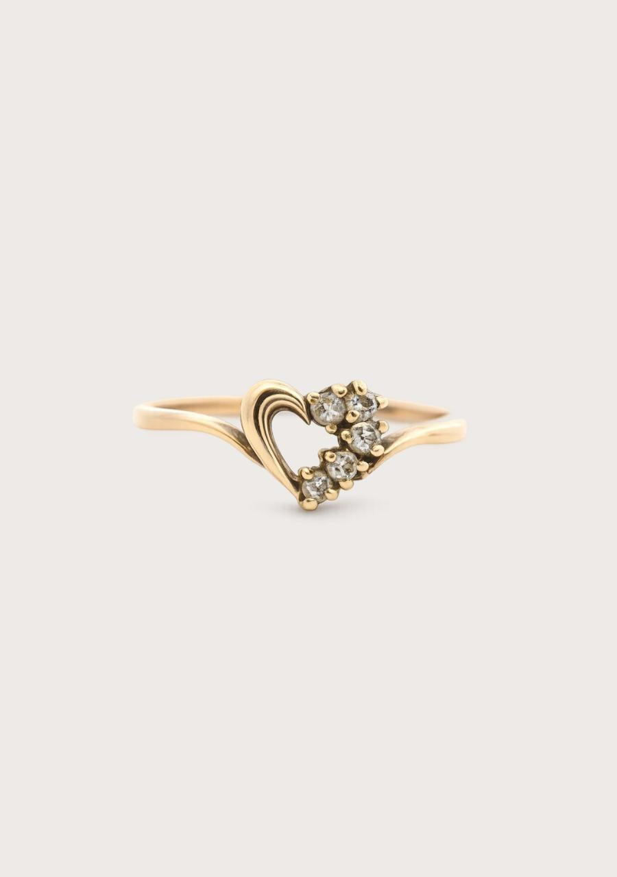 Estate 9ct Yellow Gold Diamond Open Heart Ring
