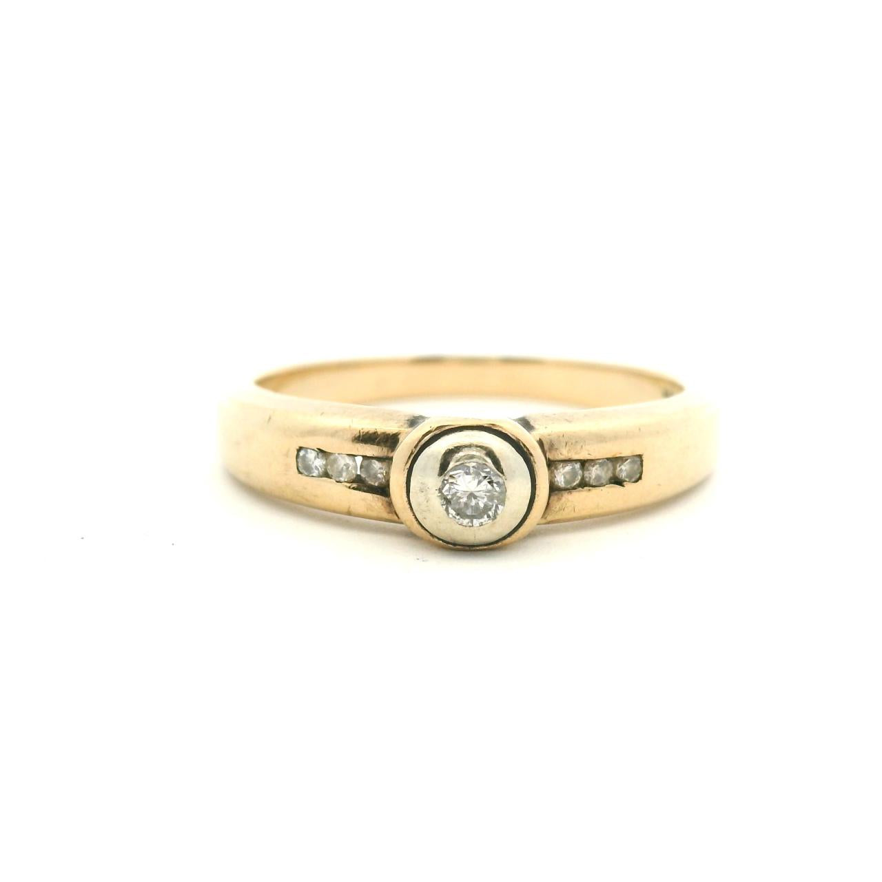 Estate 9ct Yellow Gold Diamond Bezel Set Ring