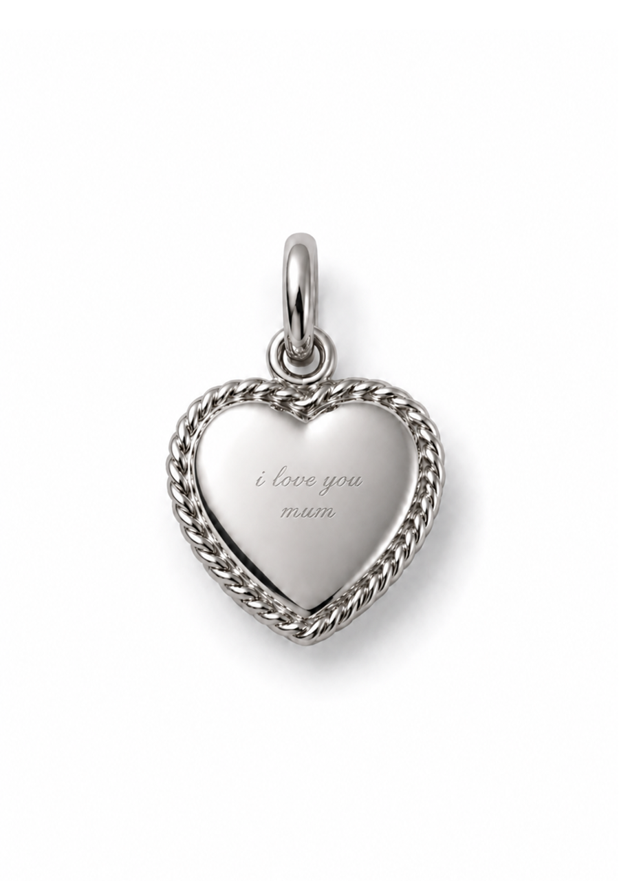 Sterling Silver Heart Twisted Engraved Pendant