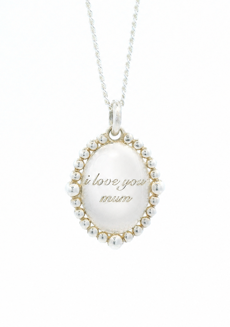 Sterling Silver Oval Milgrain Engraved Pendant