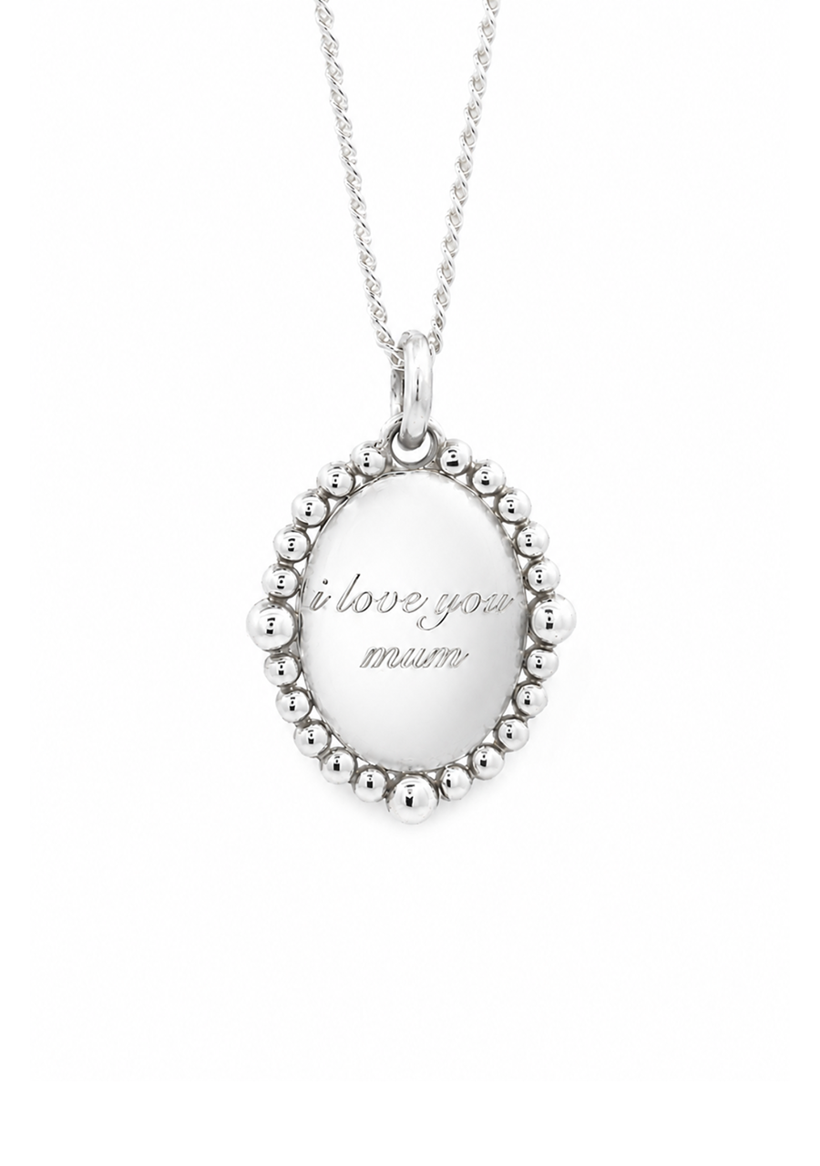 Sterling Silver Oval Milgrain Engraved Pendant