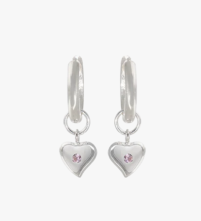 Evolve Sterling Silver Pink Cubic Zirconia Hopeful Heart (Care) Huggie Earrings