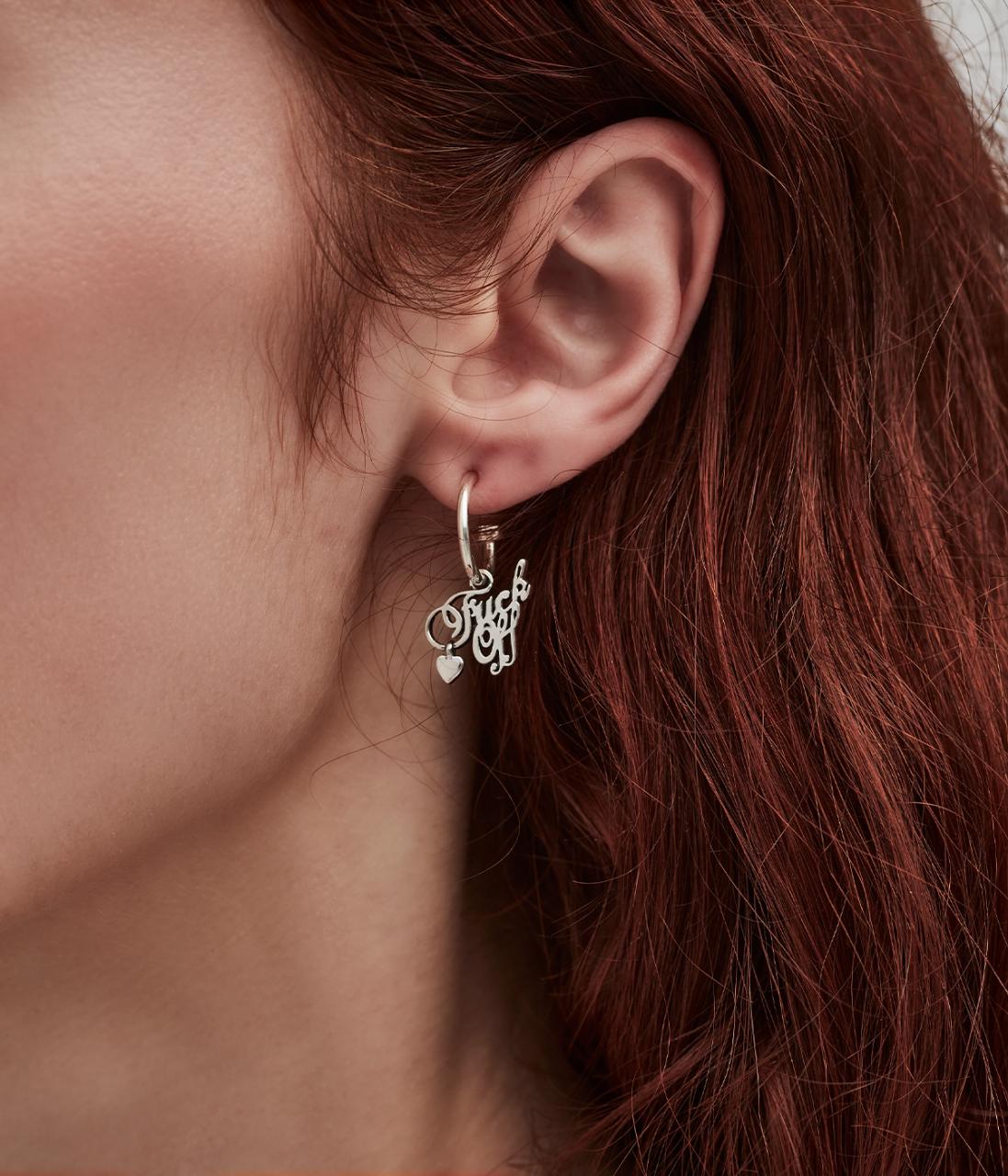 Stolen Girlfriends Club Sterling Silver F*ck Off Script Anchor Earrings