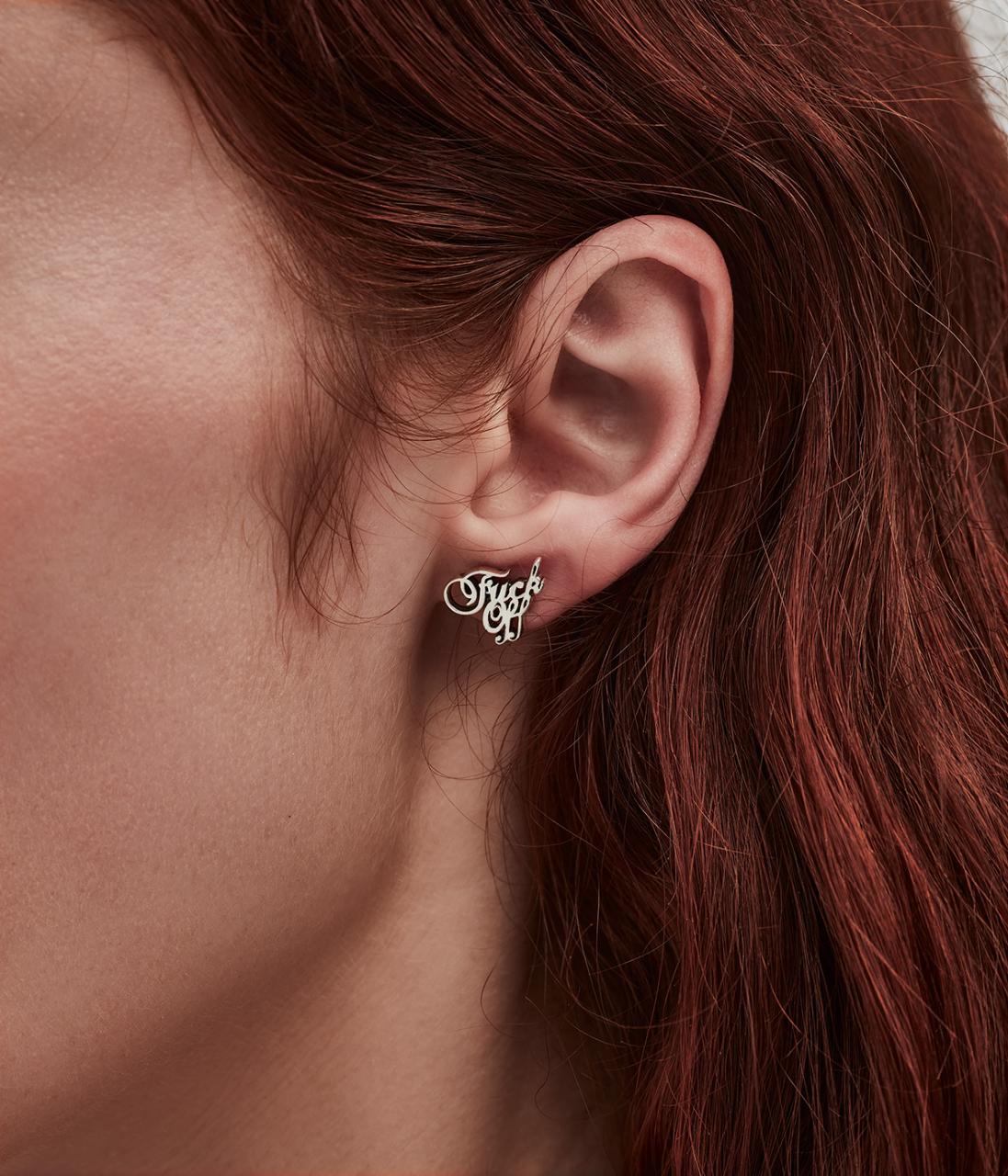 Stolen Girlfriends Club Sterling Silver F*ck Off Script Stud Earrings