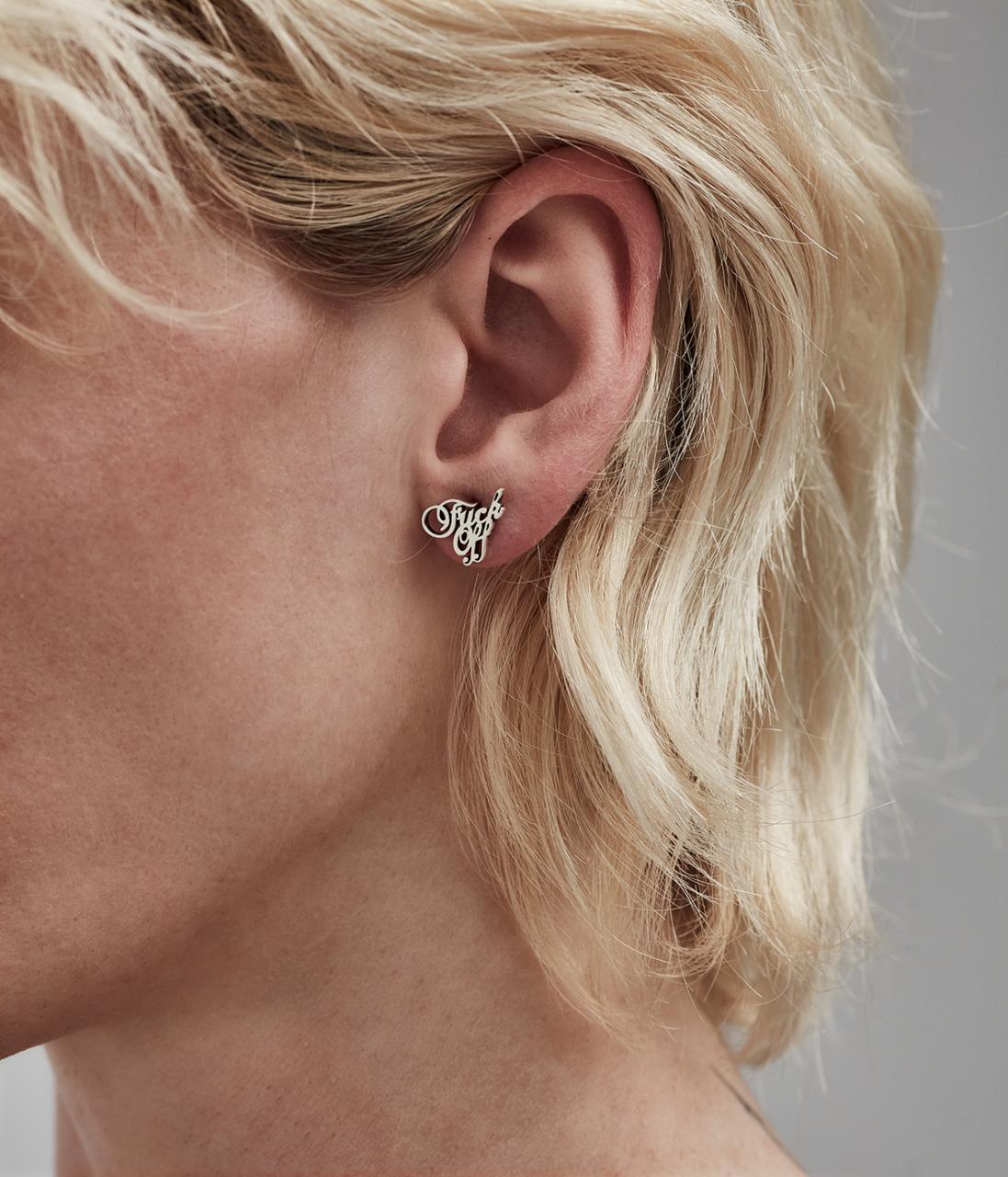Stolen Girlfriends Club Sterling Silver F*ck Off Script Stud Earrings