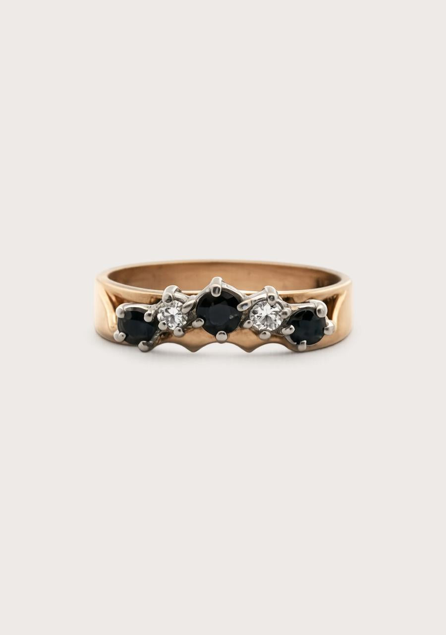 Estate 9ct Yellow Gold Sapphire & Diamond Ring