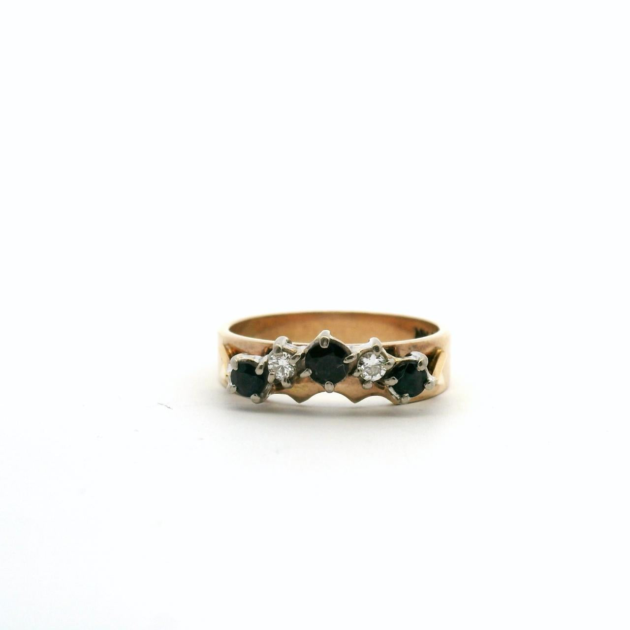 Estate 9ct Yellow Gold Sapphire & Diamond Ring