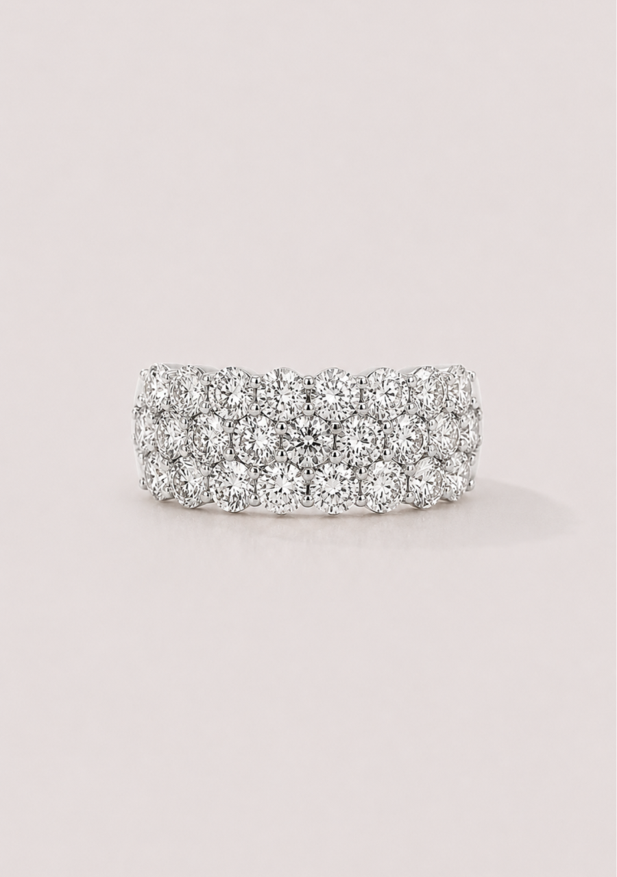 9ct Yellow & White Gold Lab Grown Diamond Triple Row Ring
