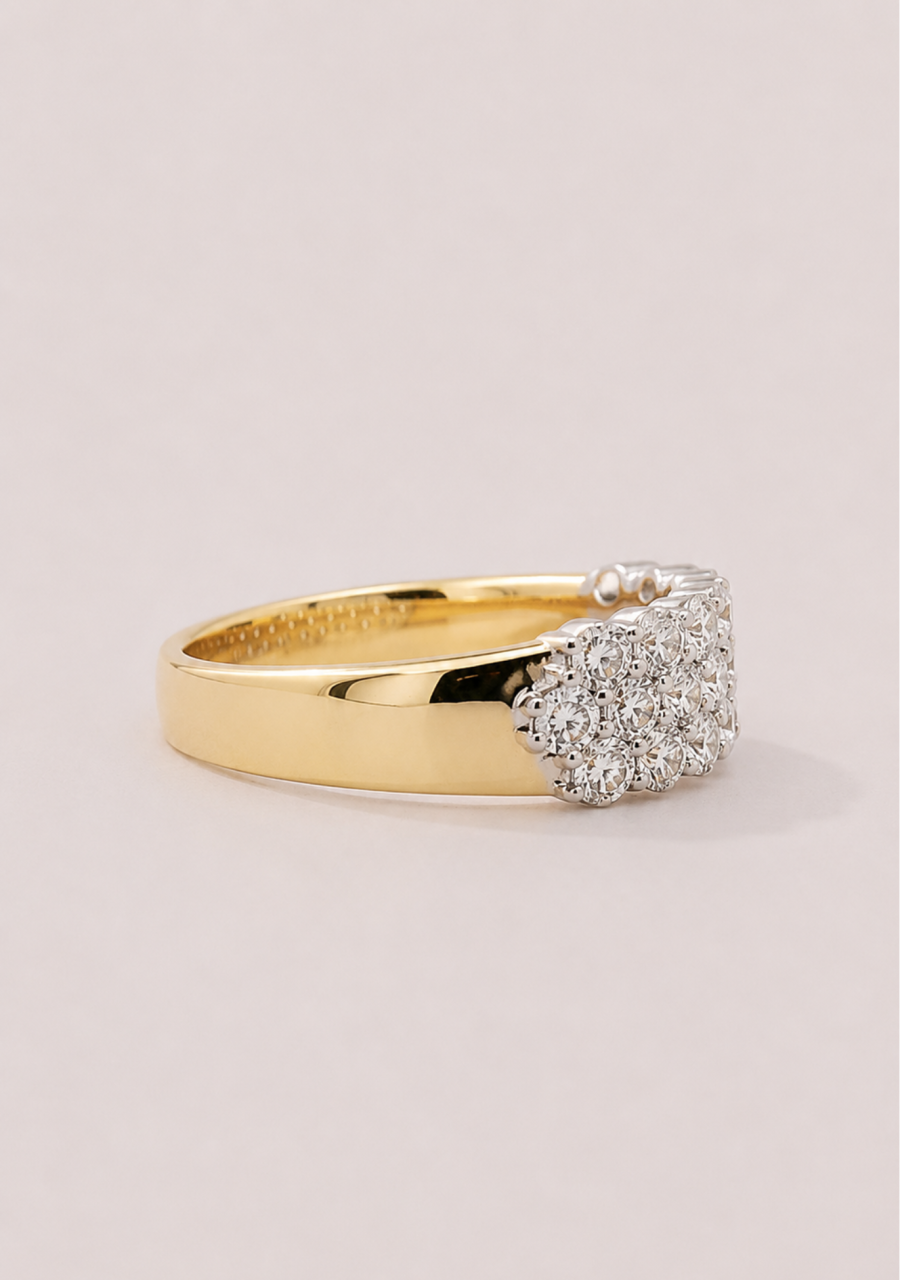 9ct Yellow & White Gold Lab Grown Diamond Triple Row Ring