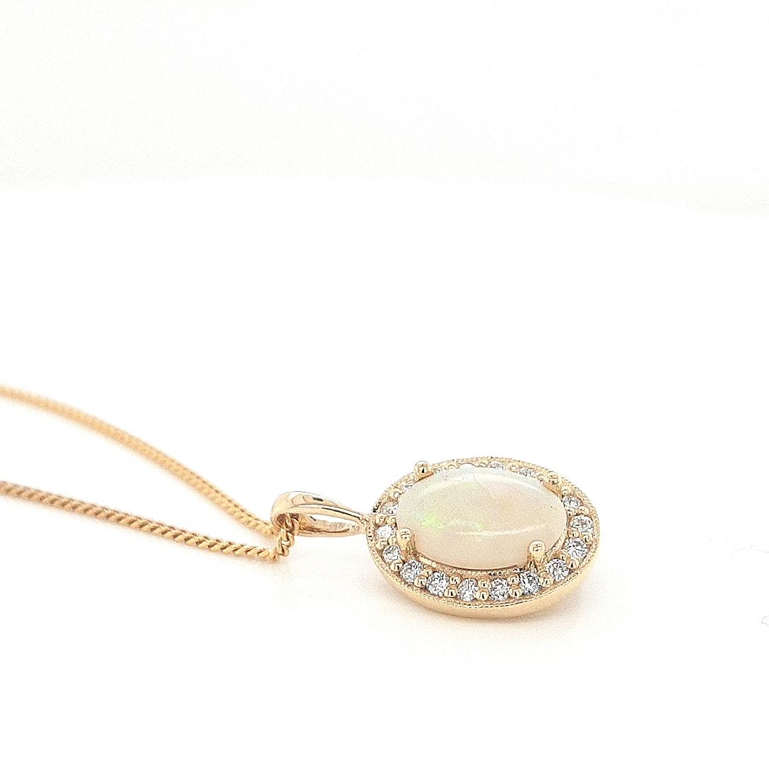 Opal & Diamond 9ct Yellow Gold Halo Pendant