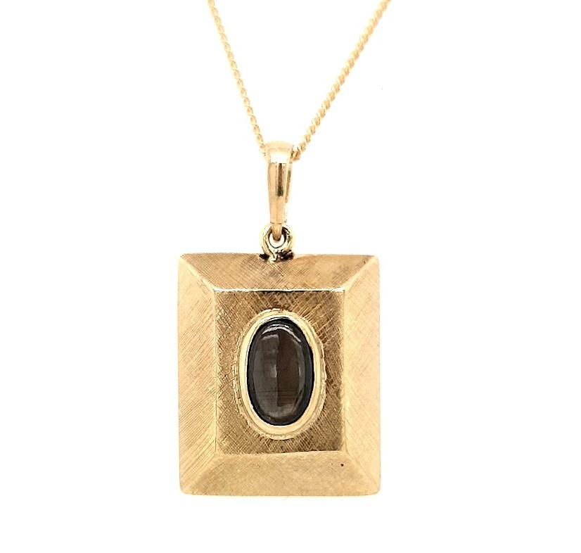 Estate 14ct Yellow Gold Oval Star Sapphire Bezel Set Textured with Bail Pendant