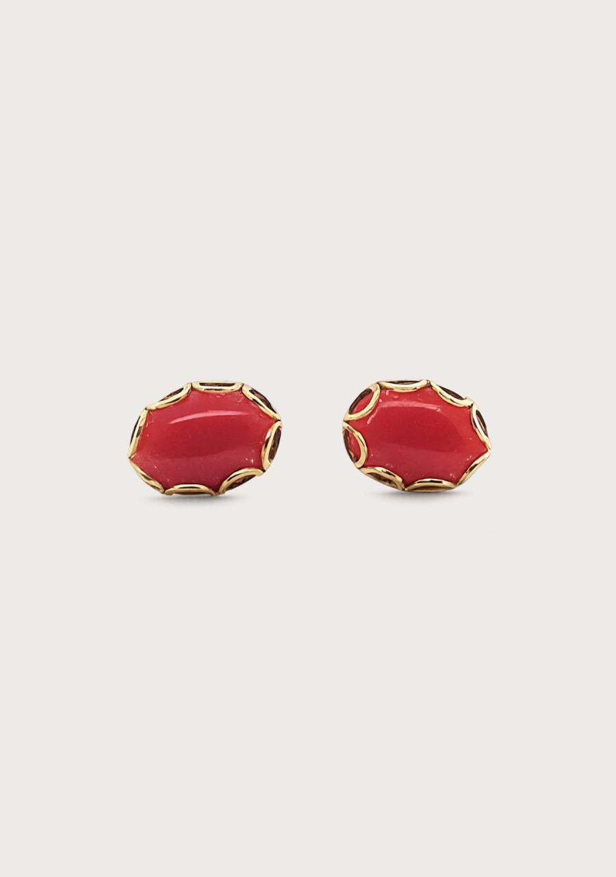 Estate 9ct Yellow Gold Coral Stud Earrings