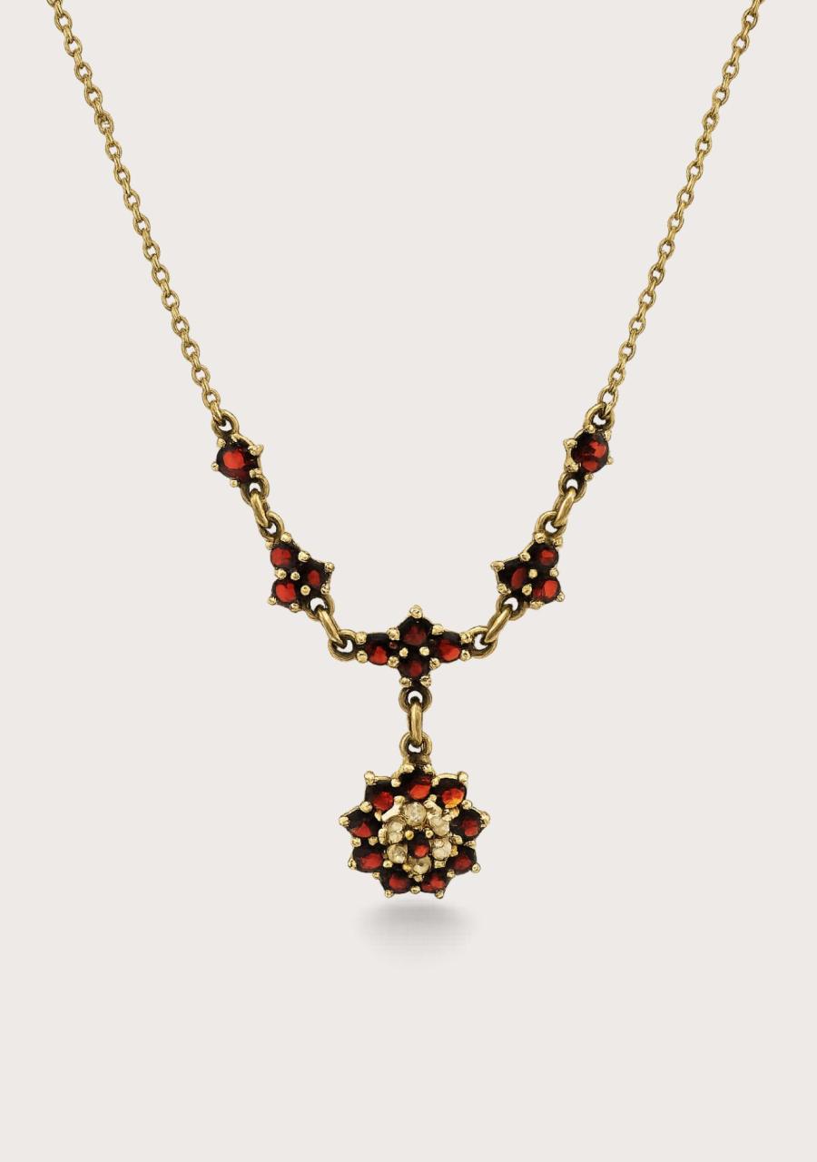 Estate 9ct Yellow Gold Garnet & Seed Pearl Necklace