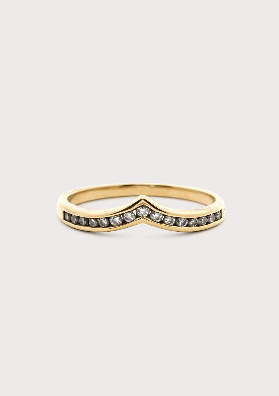 Estate 9ct Yellow Gold Diamond Wishbone Channel Set Ring