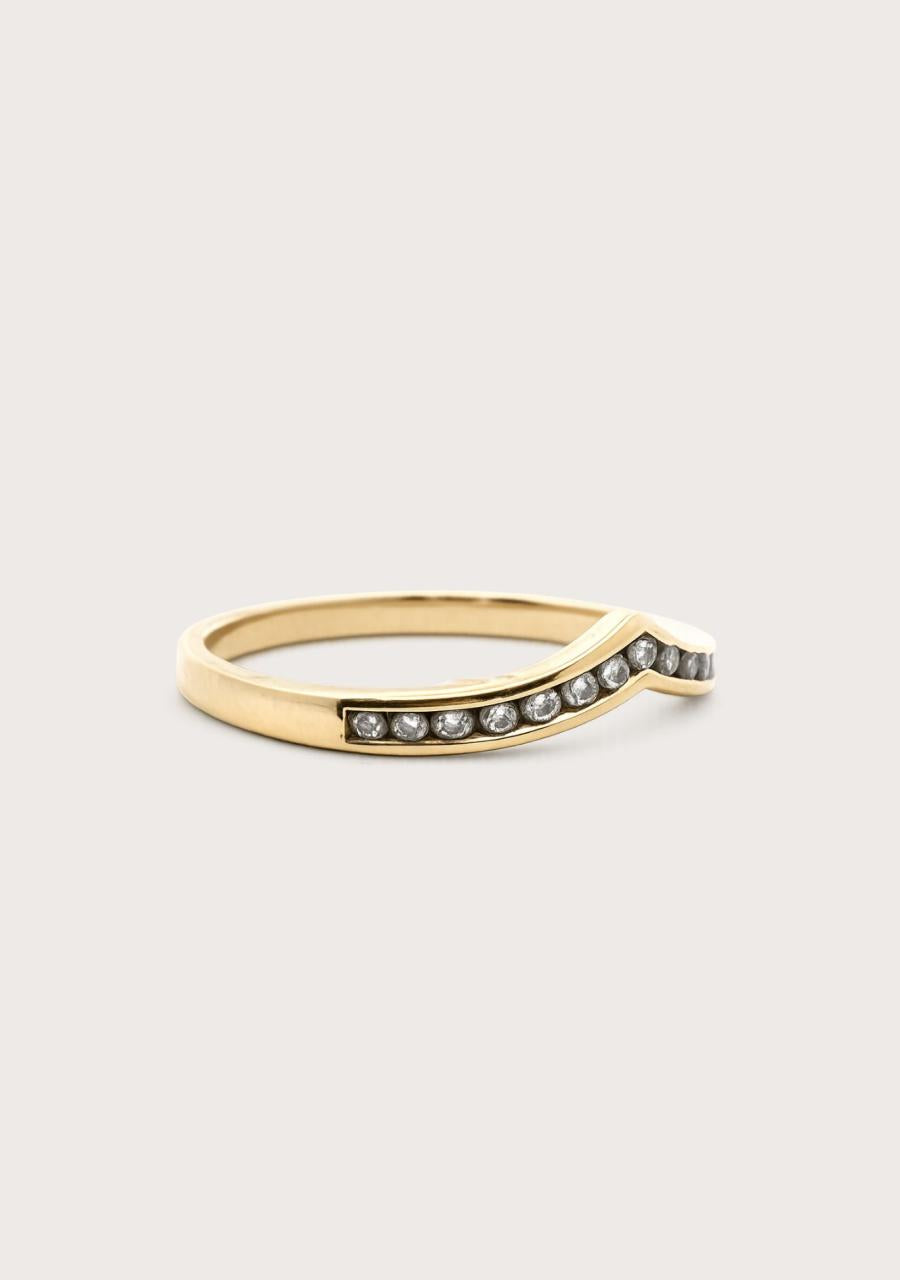 Estate 9ct Yellow Gold Diamond Wishbone Channel Set Ring