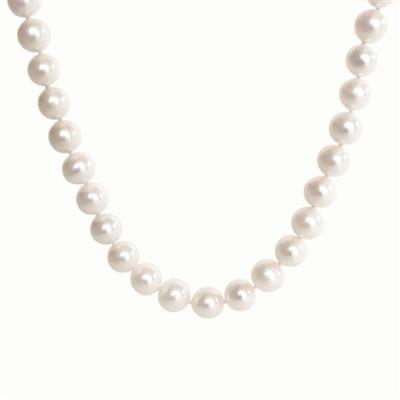 18ct Yellow Gold White Semi Round Freshwater 9.5-10.5mm Pearl Strand Necklace with Diamond Button Clasp