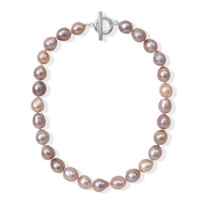 Sterling Silver Mixed Natural Semi Baroque 12.5-14.5mm Pearl Strand Necklace