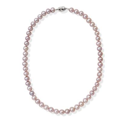 Sterling Silver Natural Semi Round 7.5-8.5mm Pearl Strand Necklace