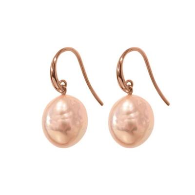 9ct Rose Gold Natural Semi Baroque 12-13mm Pearl Hook Earrings