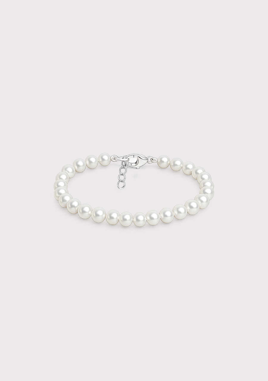 Sterling Silver White Semi Round Fresh Water Pearl Bracelet