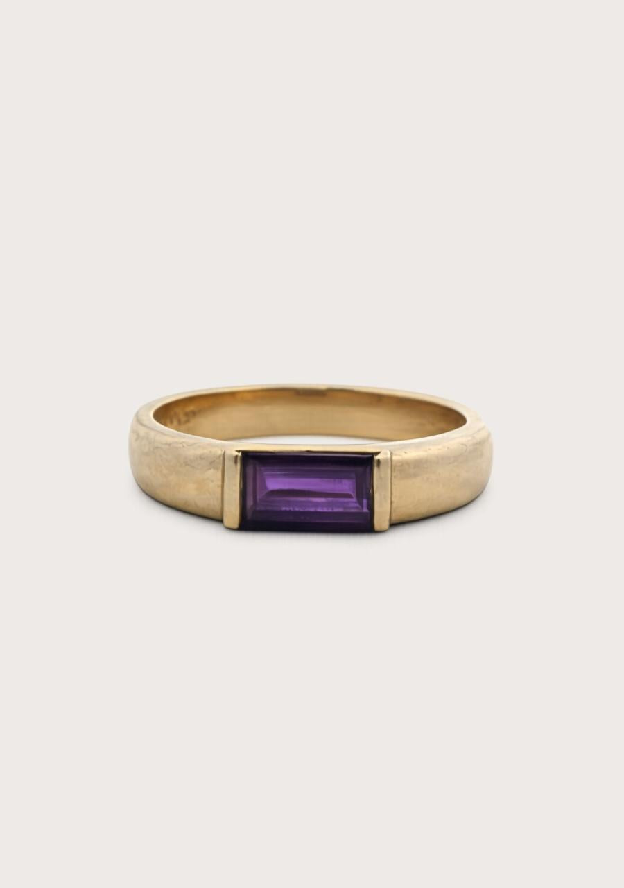 Estate 9ct Yellow Gold Amethyst Bar Set East/West Ring