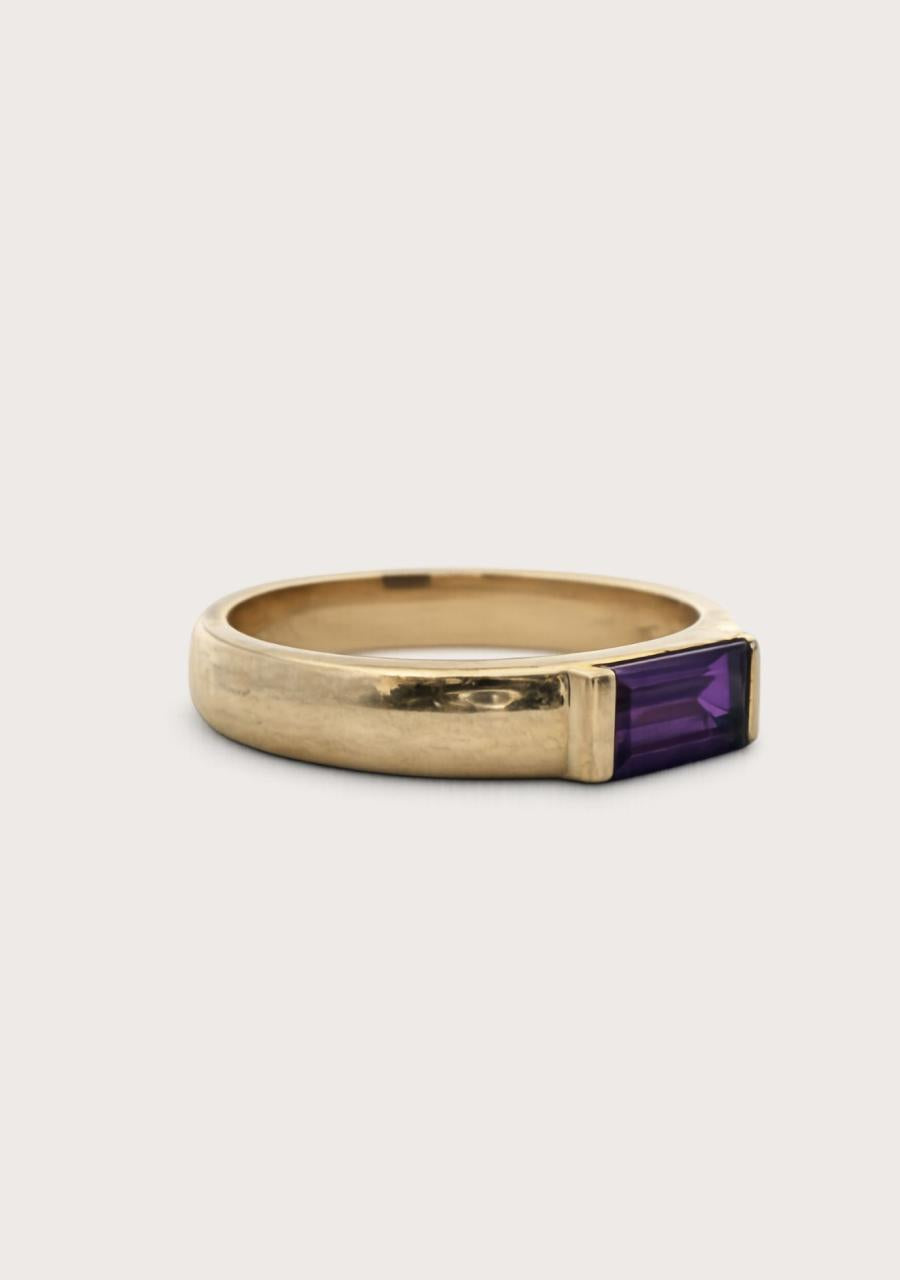 Estate 9ct Yellow Gold Amethyst Bar Set East/West Ring