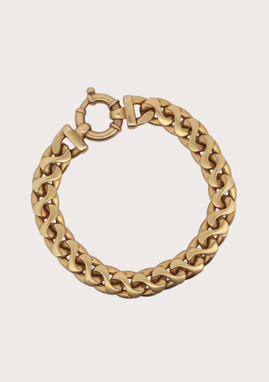 Estate 9ct Yellow Gold Hollow Wide Curb Link Bracelet