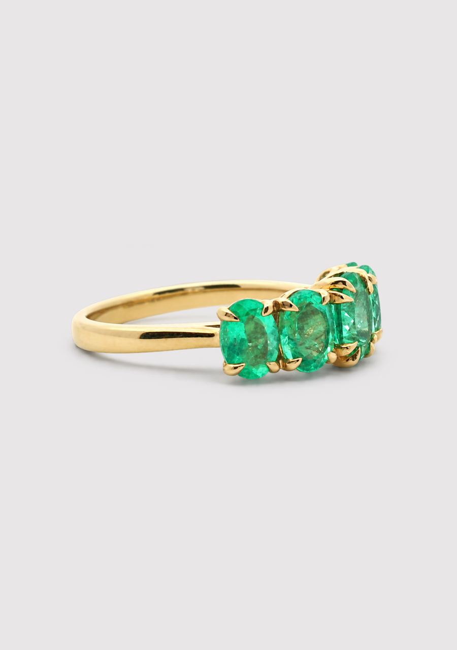 9ct Yellow Gold Colombian Emerald Five Stone Ring
