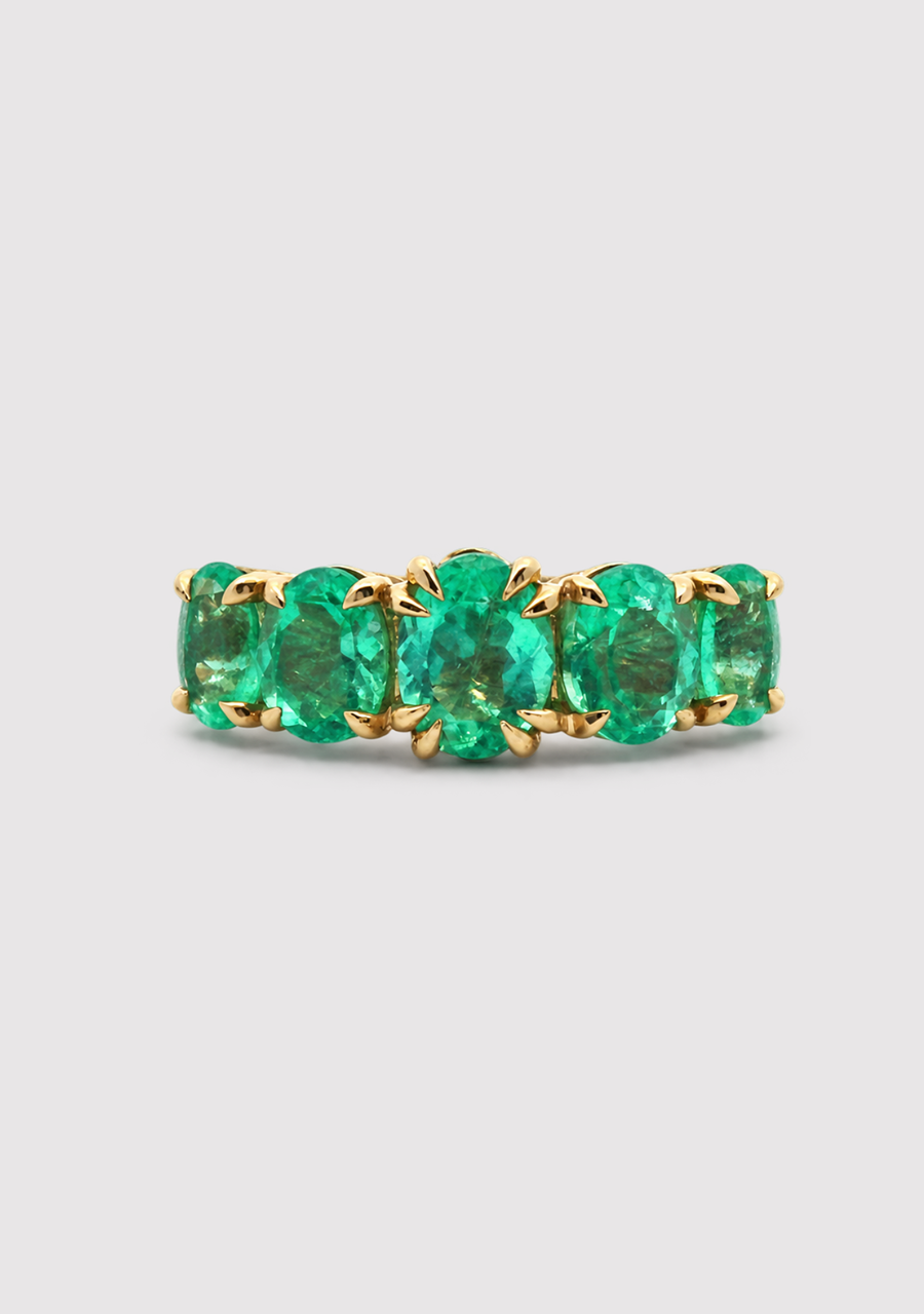 9ct Yellow Gold Colombian Emerald Five Stone Ring