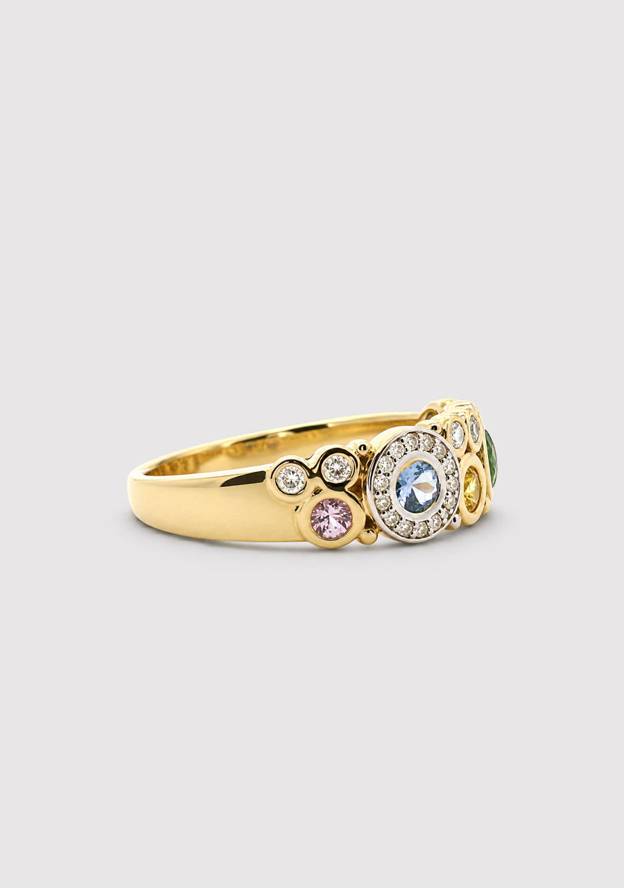 9ct Yellow Gold Coloured Sapphire & Diamond Bubble Ring