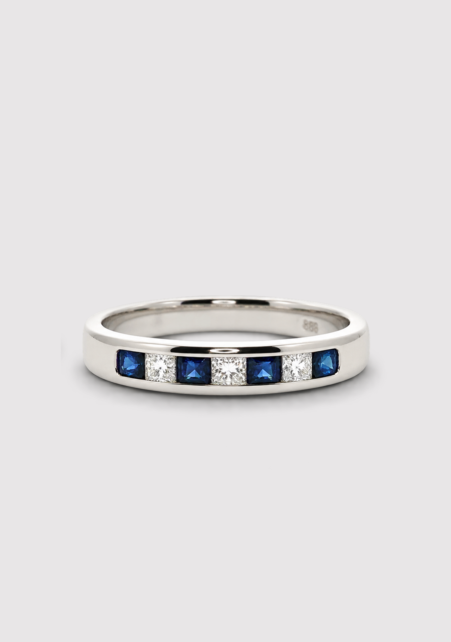 9ct White Gold Sapphire & Diamond Channel Set Ring