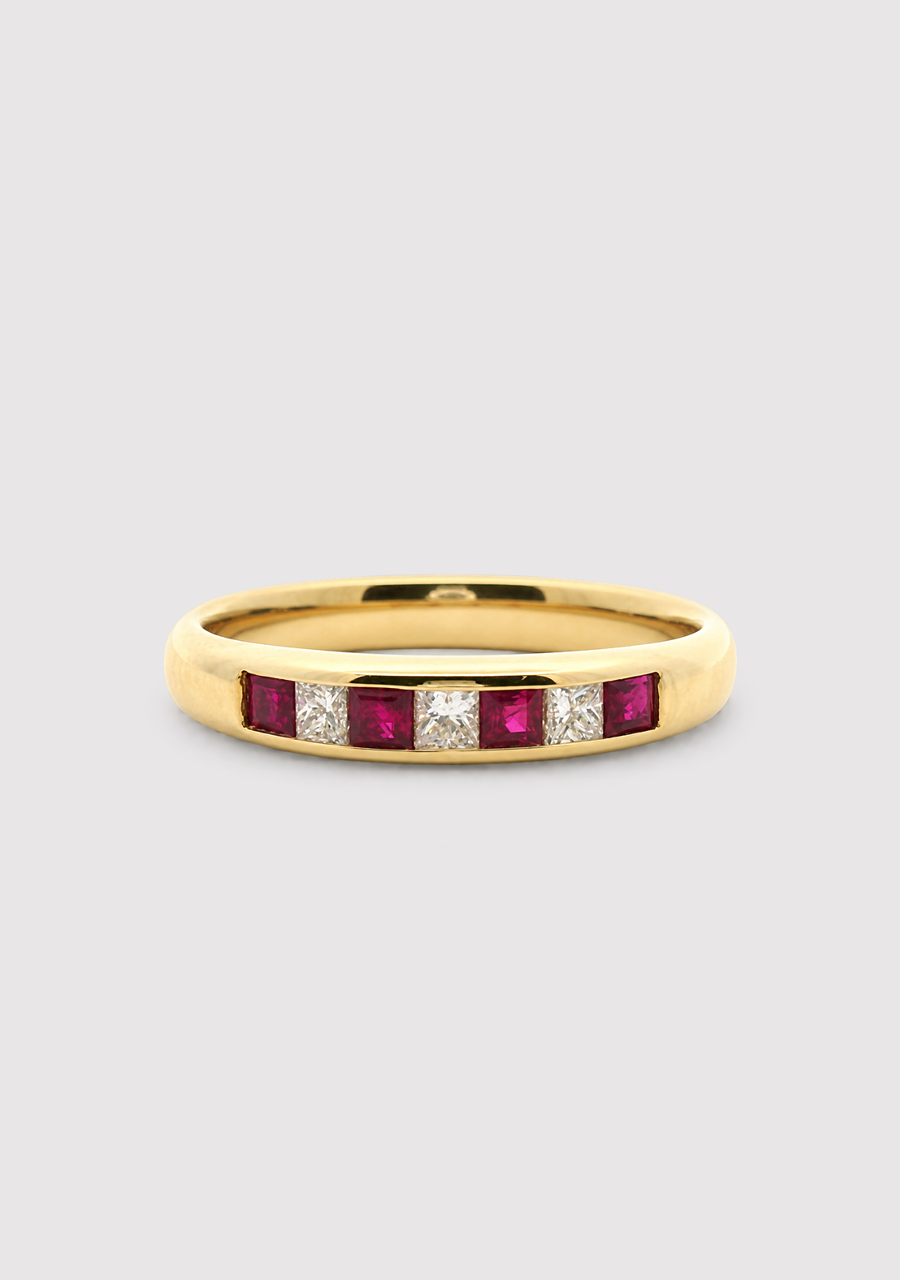 9ct Yellow Gold Ruby & Diamond Channel Set Ring