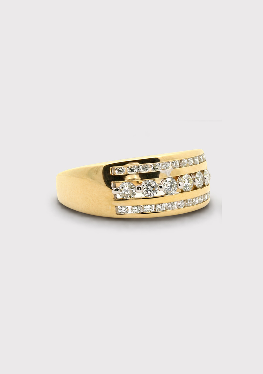 9ct Yellow Gold Diamond Tripple Row Channel Set Ring