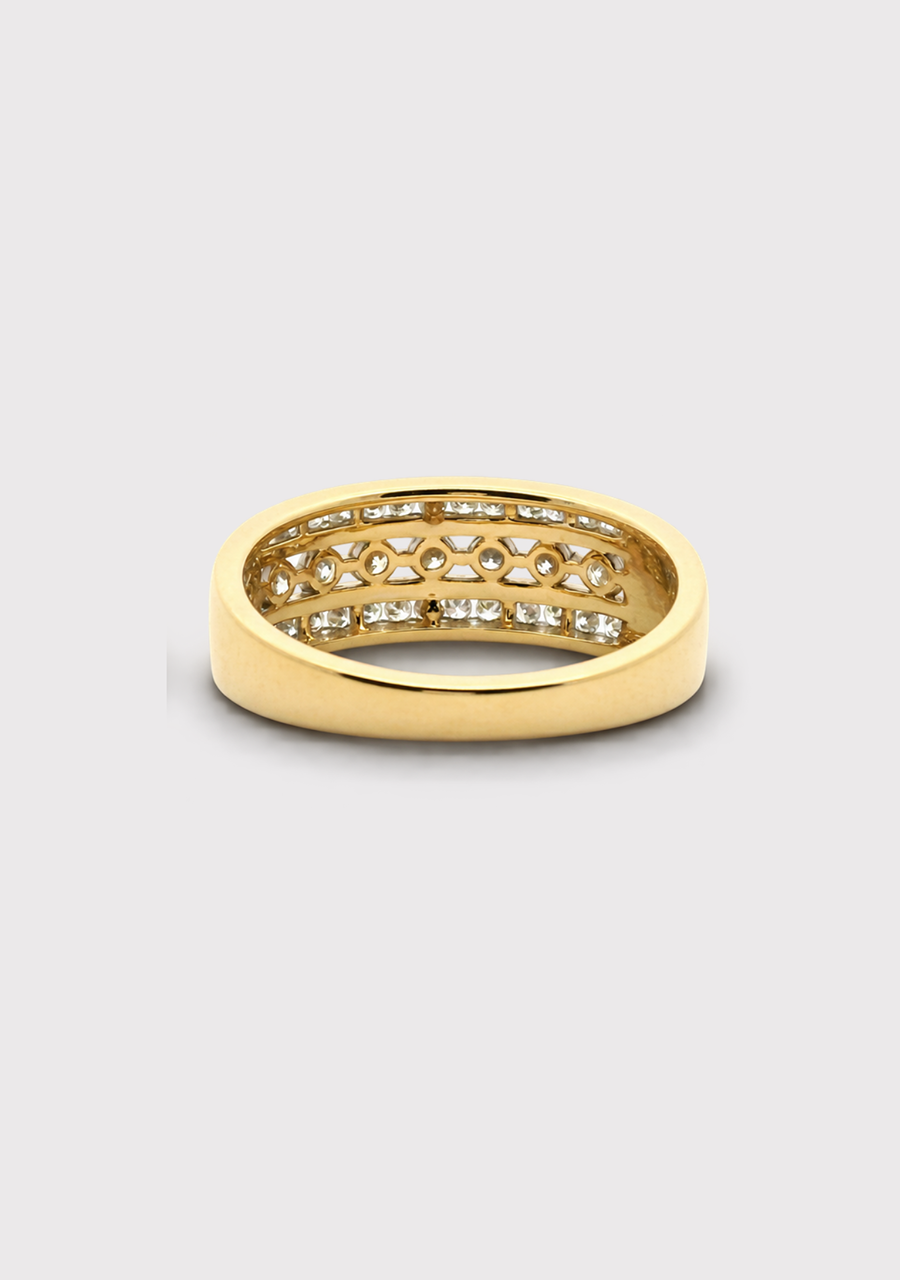 9ct Yellow Gold Diamond Tripple Row Channel Set Ring