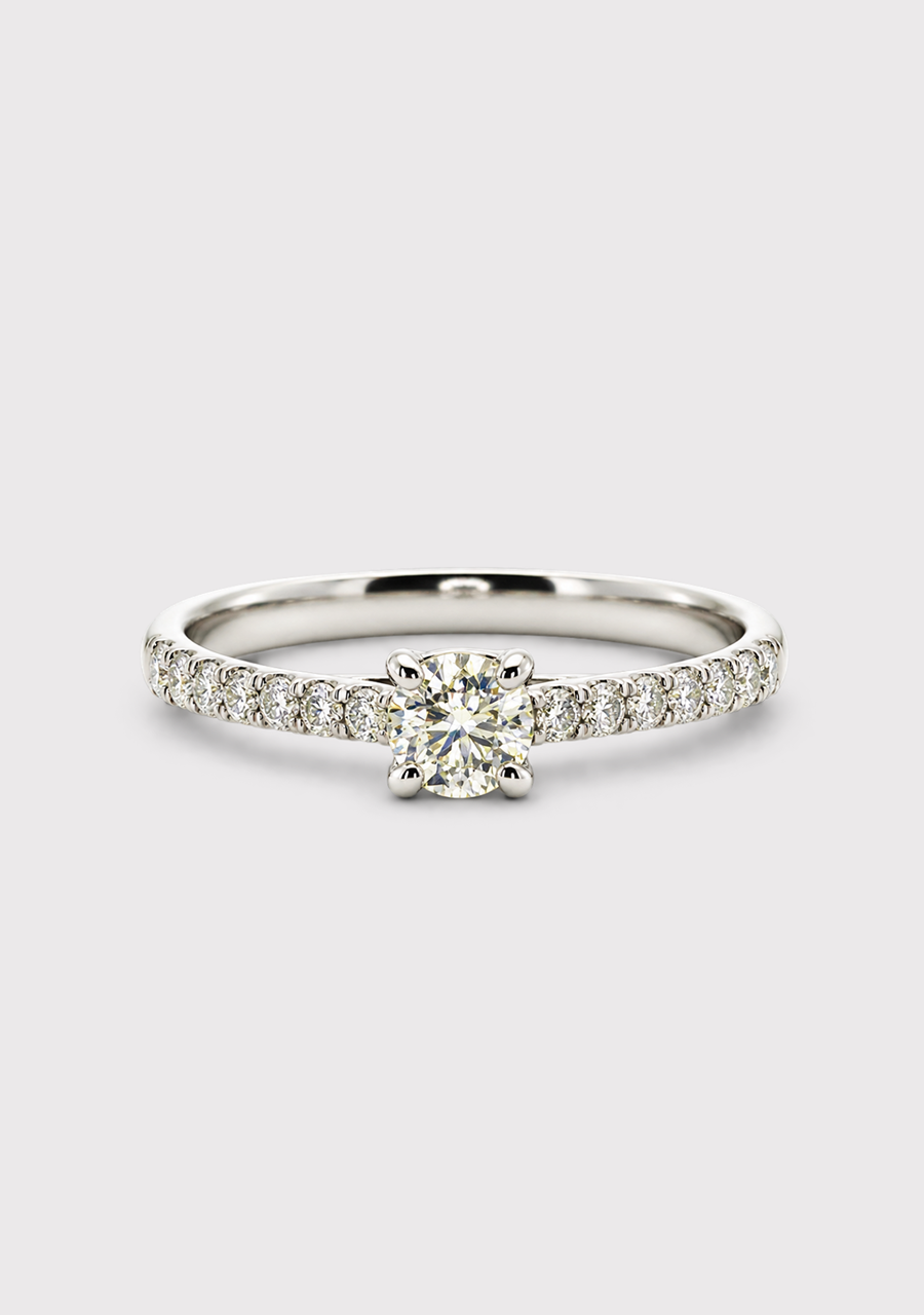9ct White Gold Round Solitaire with Shoulder Diamonds Ring