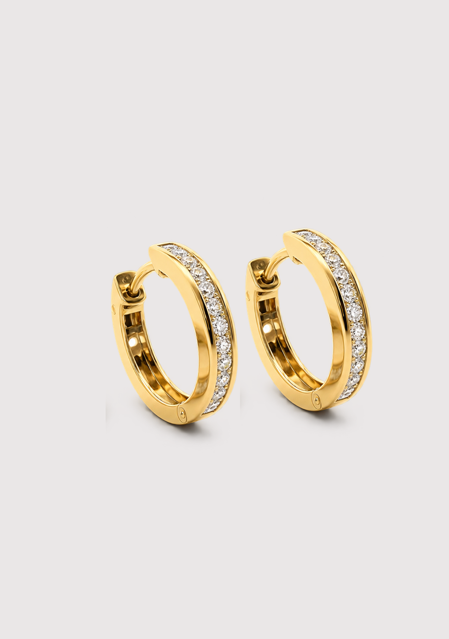 9ct Yellow Gold Channel Set Diamond Hoop Earrings
