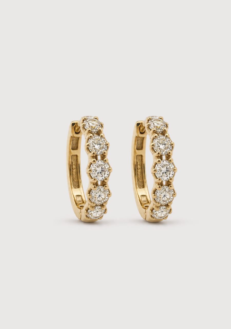 9ct Yellow Gold Diamond Hoop Earrings